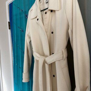 Cream Mid-Length Wool Blend Coat - M